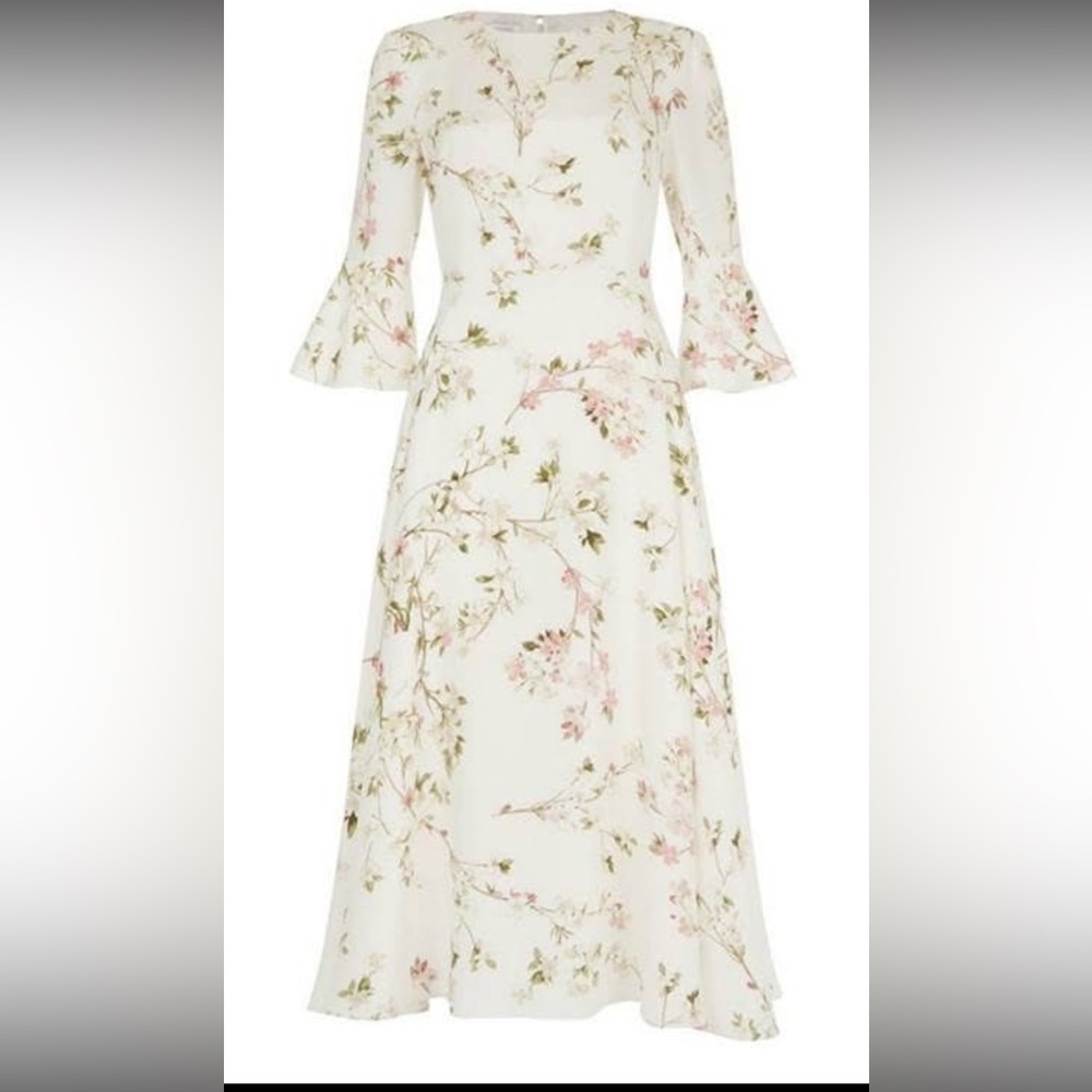 Hobbs London Agatha Floral-print Silk Dress / Ivory Multi.